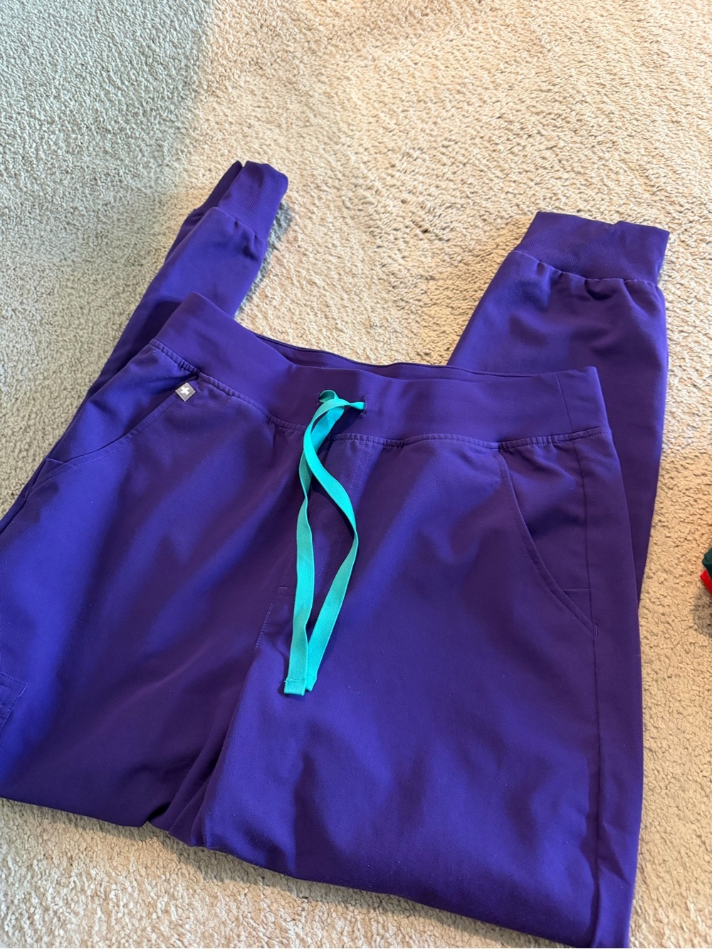 Figs Purple Jogger Scrub Pants with Teal Drawstring